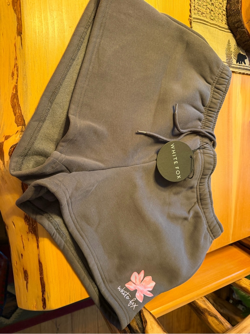 White Fox Boutique Gray Floral Logo Cozy Shorts